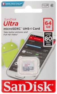 Карта памяти SanDisk Ultra microSDXC 64Gb Class 10 80MB/s + SD adapter